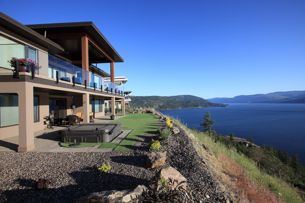 Photo of new home overlooking lake view.