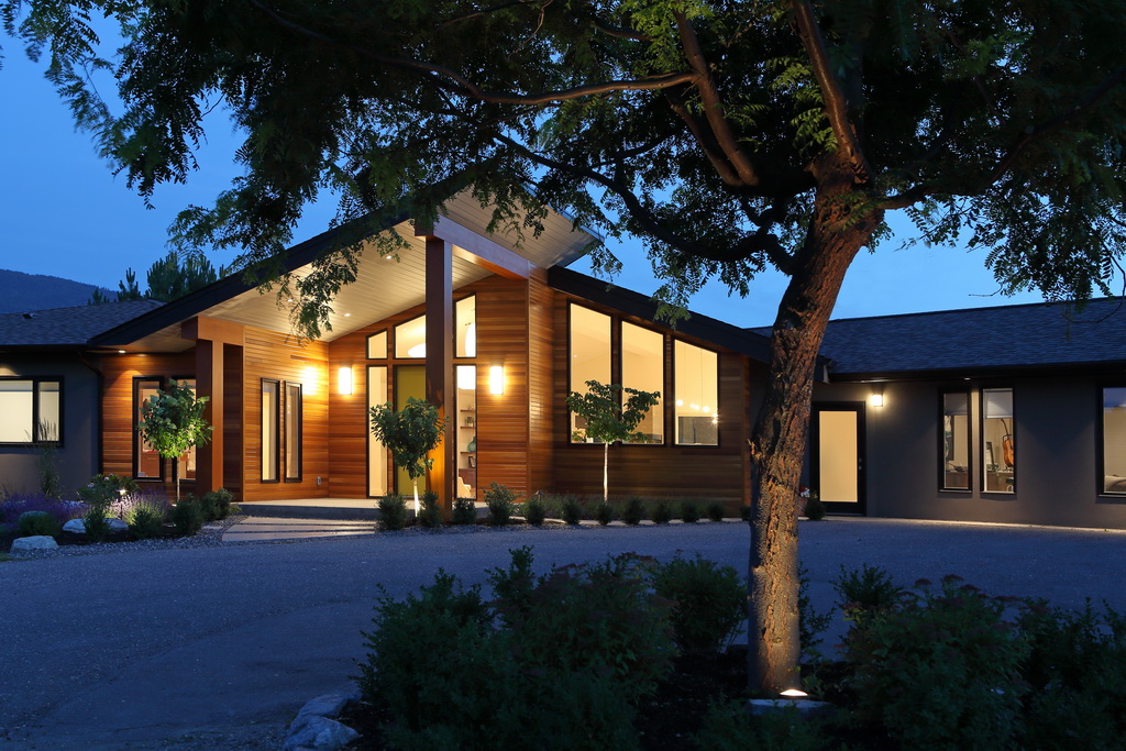 Photo of front entry of Coldstream contemporary home.