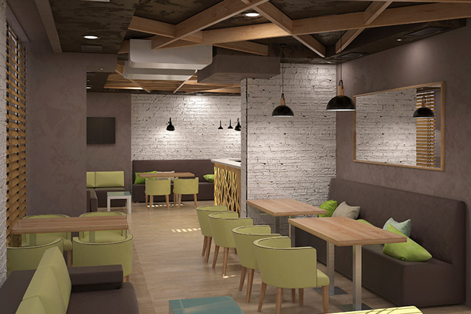 Image of 3D rendering of restaurant lighting
