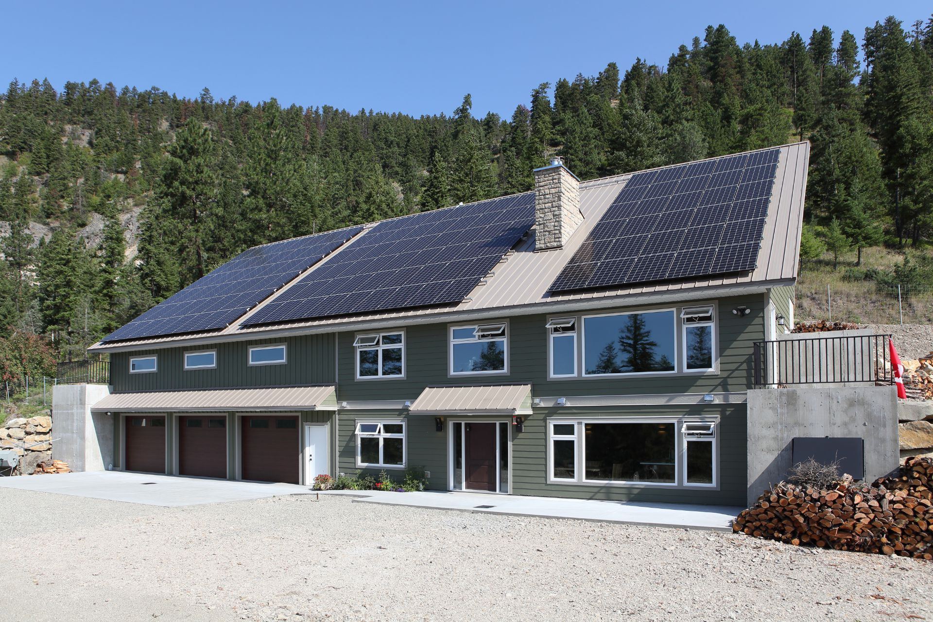 Exterior view of Callaway residence, with solar paneled roof.